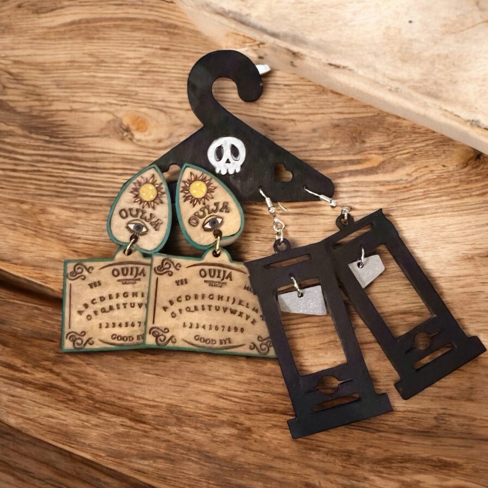 Halloween Earring Set!  2 Pair!  Guillotine and Ouija Board!  Handcrafted.